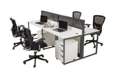Linear Workstation Table with Drawer Pedestal & Metal Leg