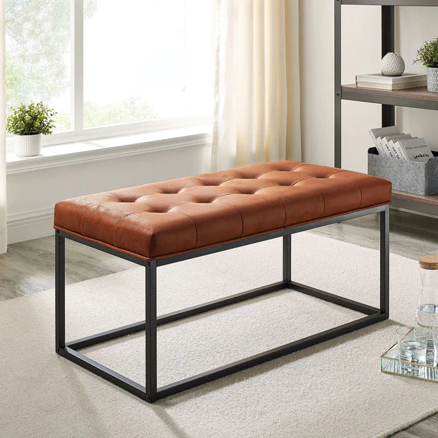 Leatherette Upholstery & Metal Base Ottoman