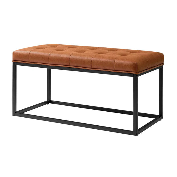 Leatherette Upholstery & Metal Base Ottoman