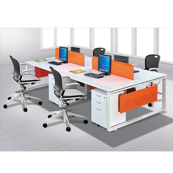 Linear Workstation Table with Acrylic based, Drawer Pedestal & Metal Leg