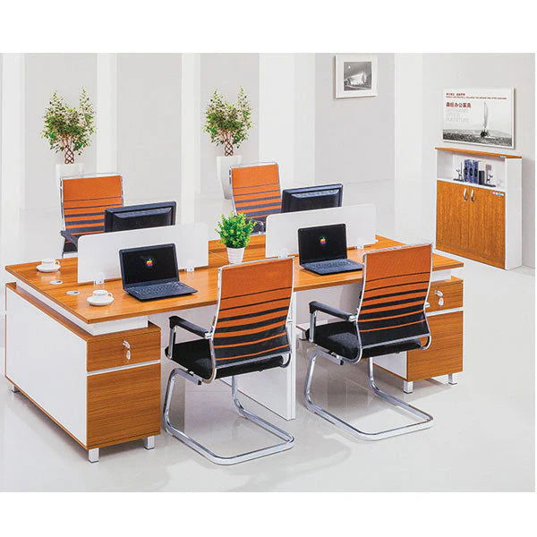 Linear Workstation Table with Acrylic based, Drawer Pedestal & Metal Leg