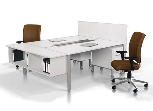 Linear Workstation Table with Aluminum Based Panel with Drawer Pedestal & Metal Legs