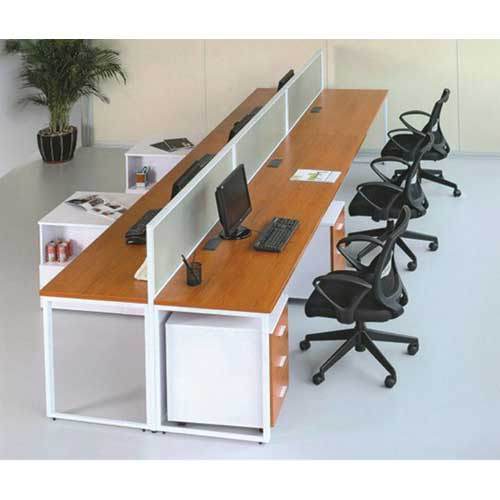 Linear Workstation Table with Aluminium based Panel, Drawer Pedestal & Metal Leg