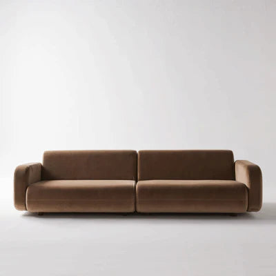 3 Seater Sofa Minimalist Living Room with Luxe Brown Suede Sofa &amp; Sculptural Decor