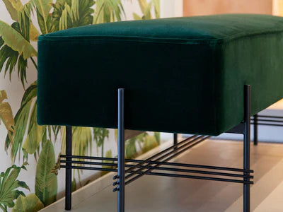 Ottoman in Fabric Upholstery &amp; Metal Base