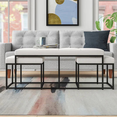 Ottoman in Fabric Upholstery &amp; Metal Base