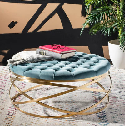 Ottoman in Fabric Upholstery &amp; Metal Base