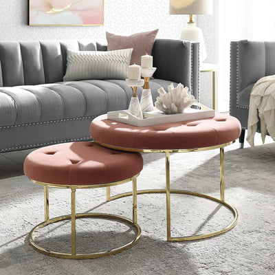 Ottoman in Fabric Upholstery &amp; Metal Base