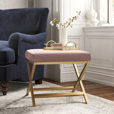 Ottoman in Fabric Upholstery &amp; Metal Legs
