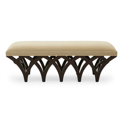 Ottoman in Fabric Upholstery &amp; Wooden Base