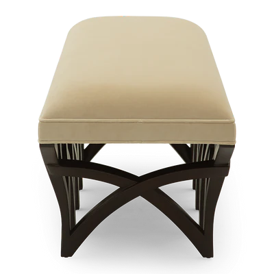 Ottoman in Fabric Upholstery &amp; Wooden Base