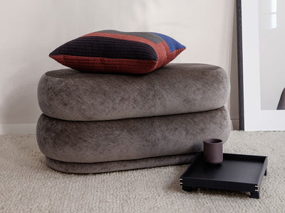 Ottoman in Fabric Upholstery &amp; Wooden Base
