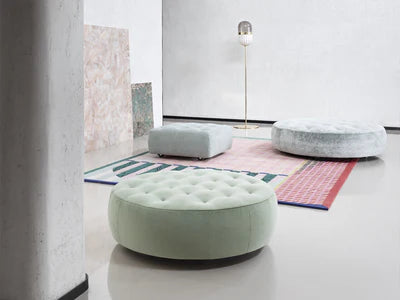Ottoman in Fabric Upholstery &amp; Wooden Base