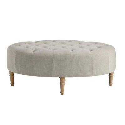 Ottoman in Fabric Upholstery &amp; Wooden Base