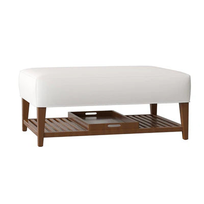 Ottoman in Fabric Upholstery &amp; Wooden Base
