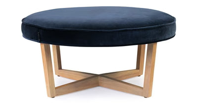 Ottoman in Fabric Upholstery &amp; Wooden Base