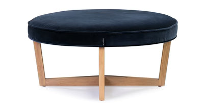 Ottoman in Fabric Upholstery &amp; Wooden Base