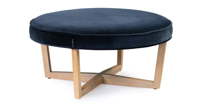 Ottoman in Fabric Upholstery &amp; Wooden Base