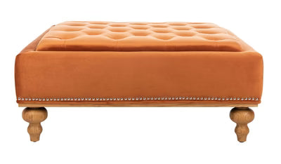 Ottoman in Fabric Upholstery &amp; Wooden Base