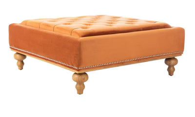 Ottoman in Fabric Upholstery &amp; Wooden Base