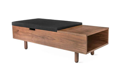 Ottoman in Fabric Upholstery &amp; Wooden Base