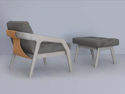 Ottoman in Leatherette Upholstery &amp; Metal Base