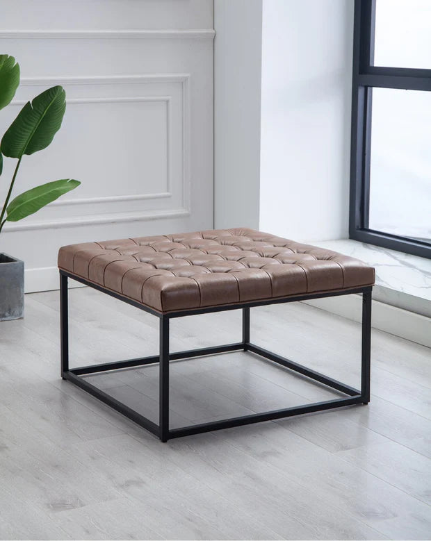 Ottoman with Leatherette Upholstery &amp; Metal Base