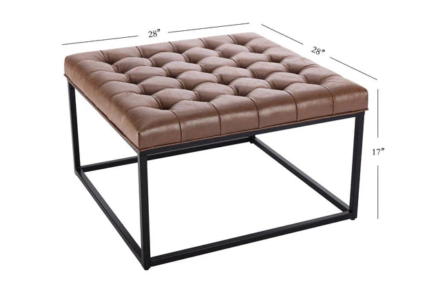 Ottoman with Leatherette Upholstery &amp; Metal Base