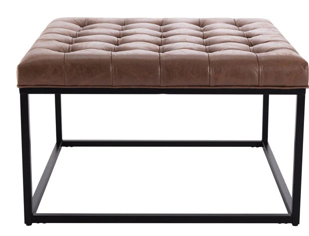 Ottoman with Leatherette Upholstery &amp; Metal Base