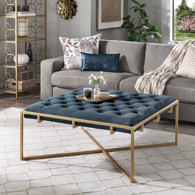 Ottoman with Leatherette Upholstery &amp; Metal Base