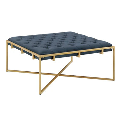 Ottoman with Leatherette Upholstery &amp; Metal Base