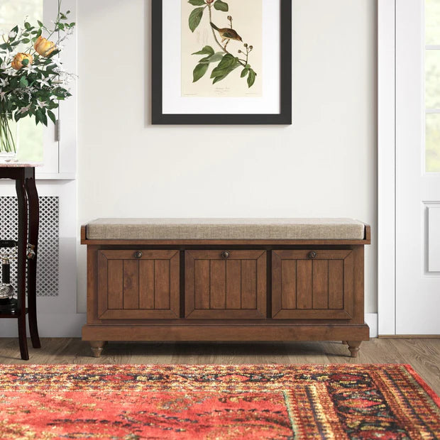 Ottoman with Storage in Fabric Upholstery &amp; Wooden Base