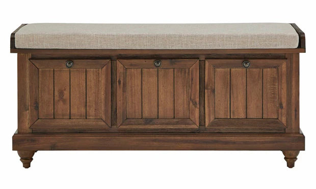 Ottoman with Storage in Fabric Upholstery &amp; Wooden Base