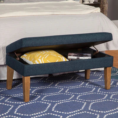 Ottoman with Storage in Fabric Upholstery &amp; Wooden Base