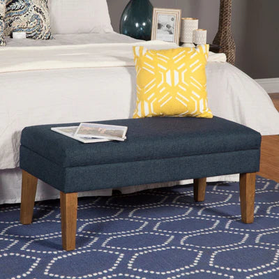 Ottoman with Storage in Fabric Upholstery &amp; Wooden Base