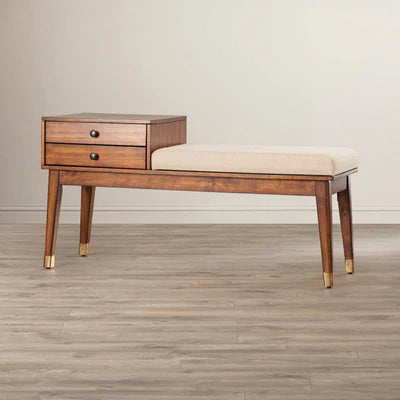 Ottoman with Storage in Fabric Upholstery &amp; Wooden Base