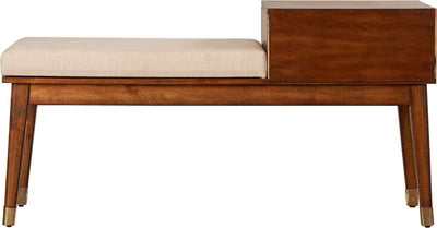 Ottoman with Storage in Fabric Upholstery &amp; Wooden Base