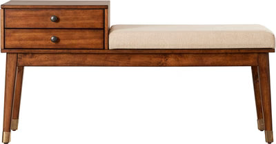 Ottoman with Storage in Fabric Upholstery &amp; Wooden Base