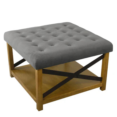 Ottoman with Storage in Fabric Upholstery & Wooden Base
