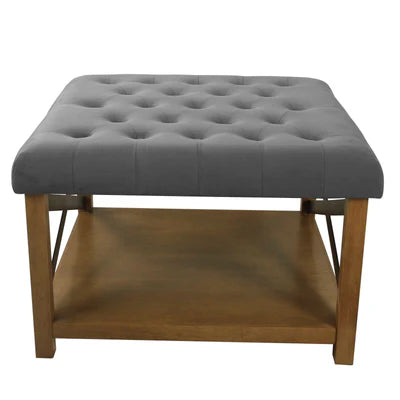 Ottoman with Storage in Fabric Upholstery & Wooden Base