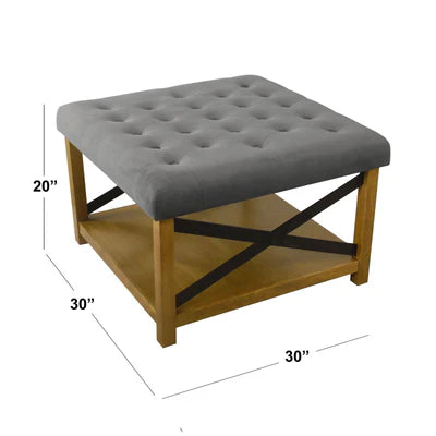 Ottoman with Storage in Fabric Upholstery & Wooden Base
