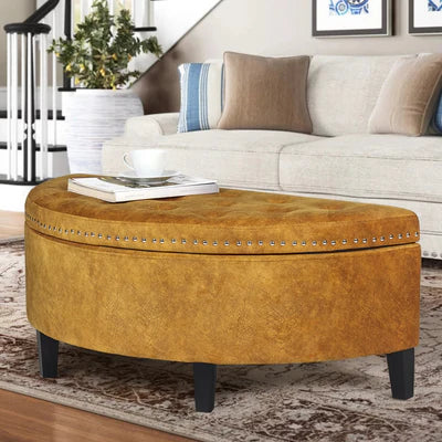 Ottoman with Storage with Suede Fabric Upholstery &amp; Wooden Base