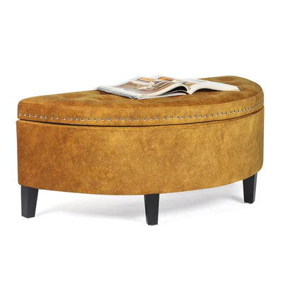 Ottoman with Storage with Suede Fabric Upholstery &amp; Wooden Base