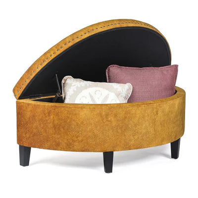 Ottoman with Storage with Suede Fabric Upholstery &amp; Wooden Base