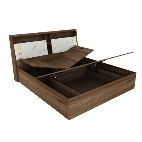 Wooden King Size Bed with Hydraulic Lift Storage, Premium Melamine Finish Scratch-Resistant Surface