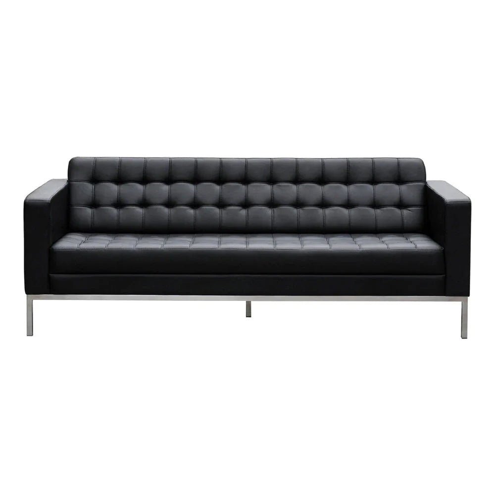 3 Seater Sofa for Home Furniture Made in Plywood Frame with Tufted Design and Leatherette Upholstery - Soft Seating & Metal Legs