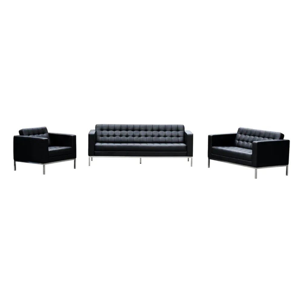 3 Seater Sofa for Home Furniture Made in Plywood Frame with Tufted Design and Leatherette Upholstery - Soft Seating & Metal Legs
