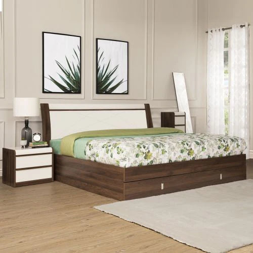 King Size Solid Wood Frame, Walnut ; Frosty White Finish