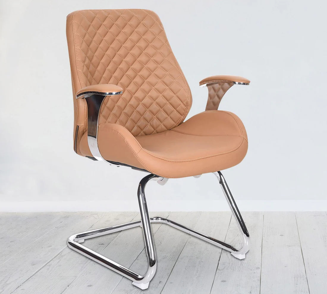 Office Visitor Chair with High-Quality Leatherette Upholstery and Durable MS Metal Frame and Base with Arm Rest