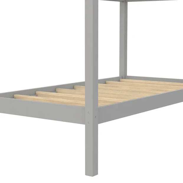 Twin Over Twin Modern Wooden Bunk Bed with Built-In Ladder and Guardrail